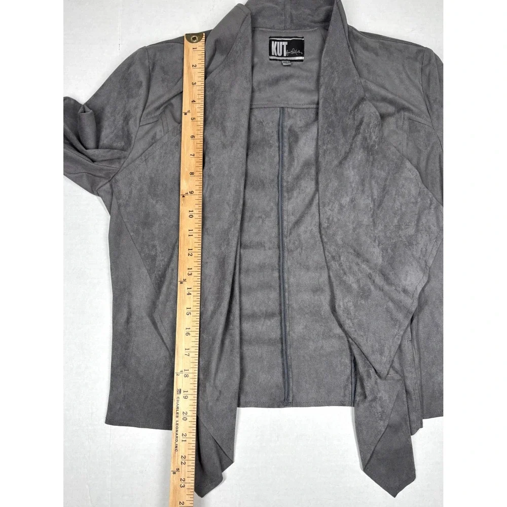 KUT from the Kloth Tayanita Faux Suede Drape Front Jacket Gray Medium Moto NWOT - Picture 5 of 8